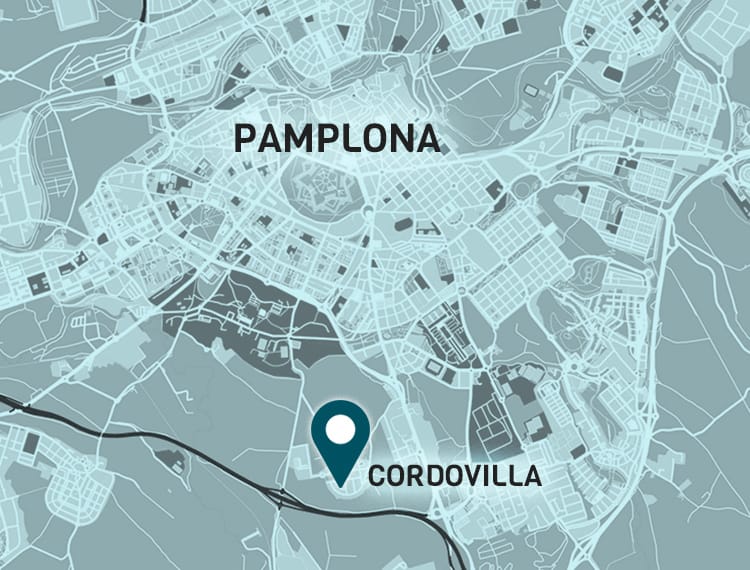 Mapa que muestra la ubicación de las viviendas en Cordovilla y la cercanía a Pamplona